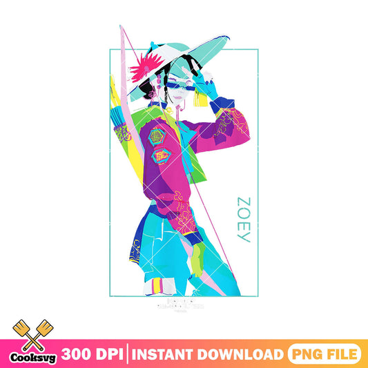 Zoey vibrant archer png, zoey kpop png, huntrix band png