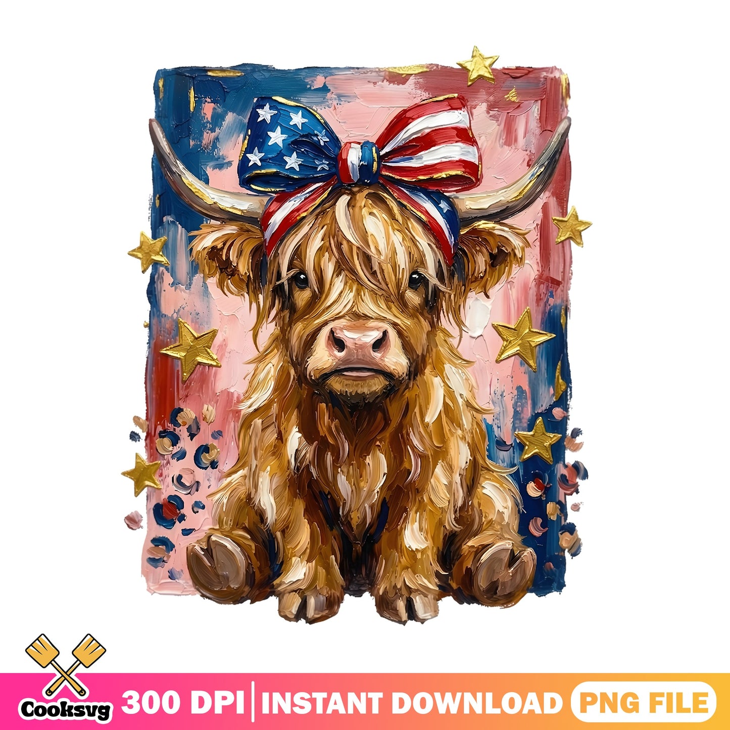 Highland Cow 4th Of July PNG, Patriotic Cow PNG, American PNG