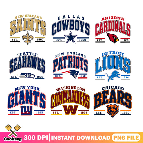 NFL Teams Varsity Bundle PNG, Game Day PNG, Saints Cowboys PNG