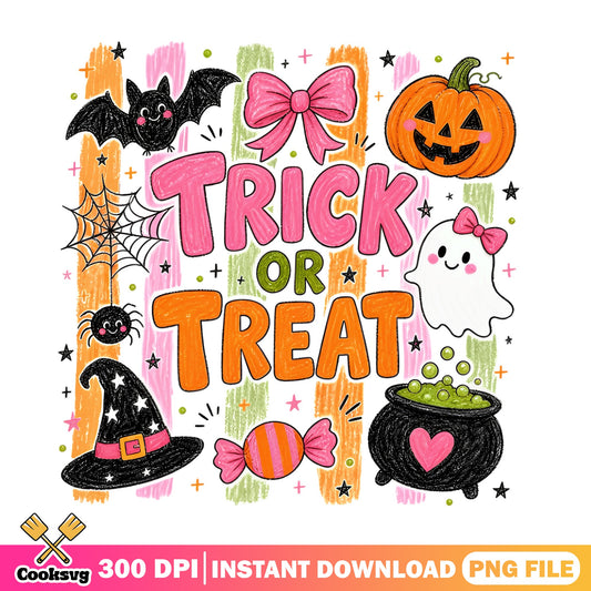 Trick Or Treat Halloween PNG, Cute Ghost Pumpkin PNG, Halloween PNG
