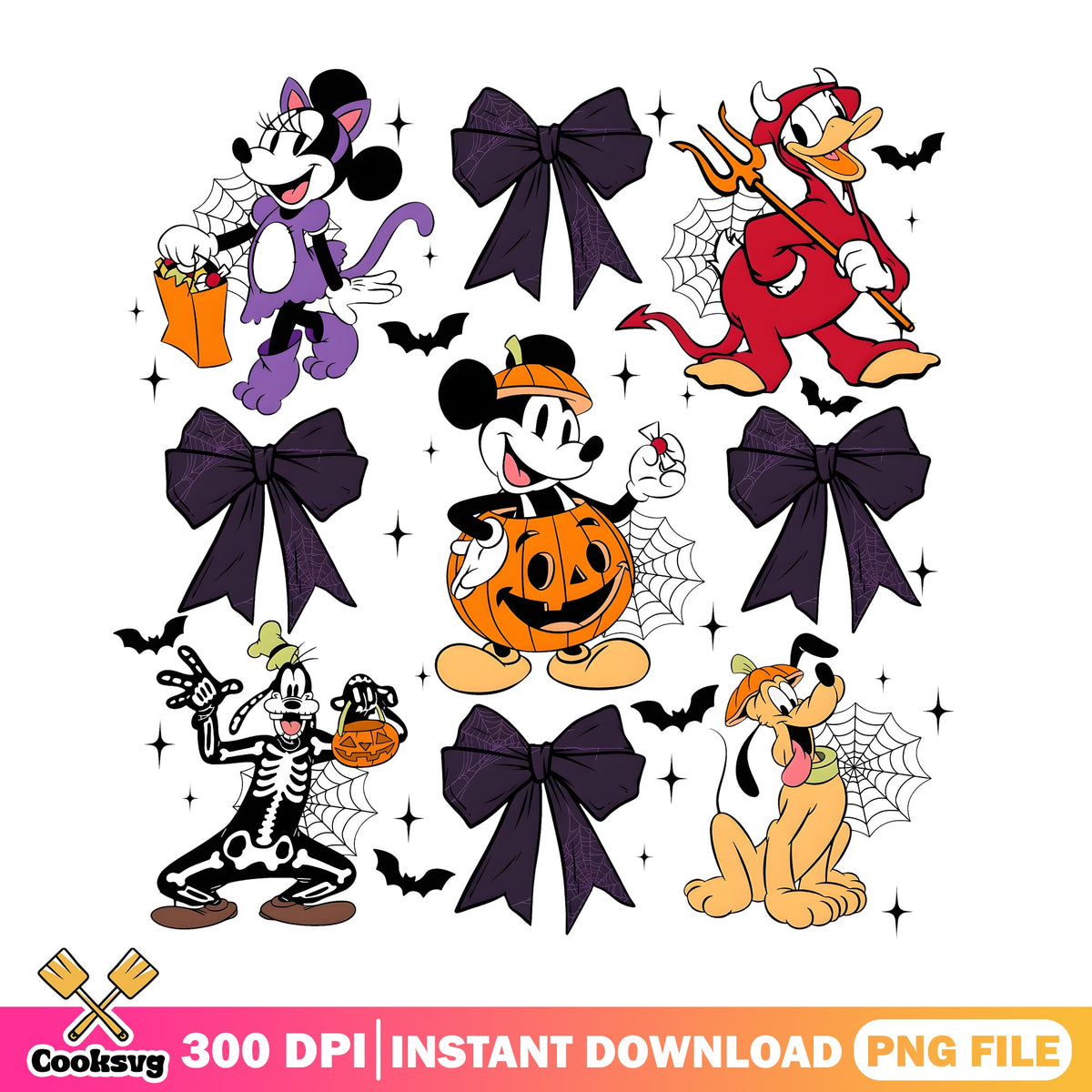 Mickey Crew Costumes PNG, Halloween Pumpkin PNG, Donald Devil PNG