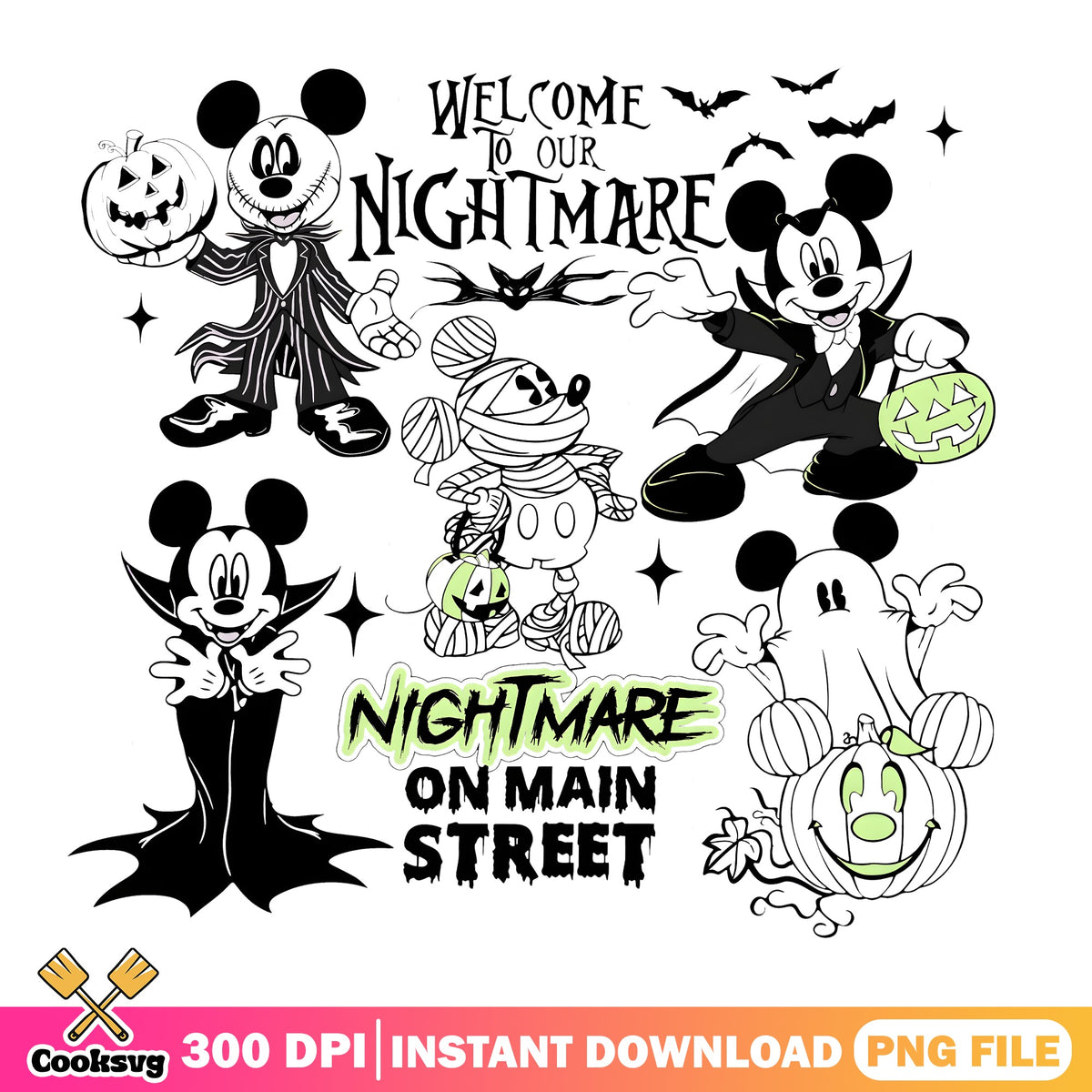 Mickey Nightmare PNG, Dracula Mickey PNG, Disney Line Art PNG