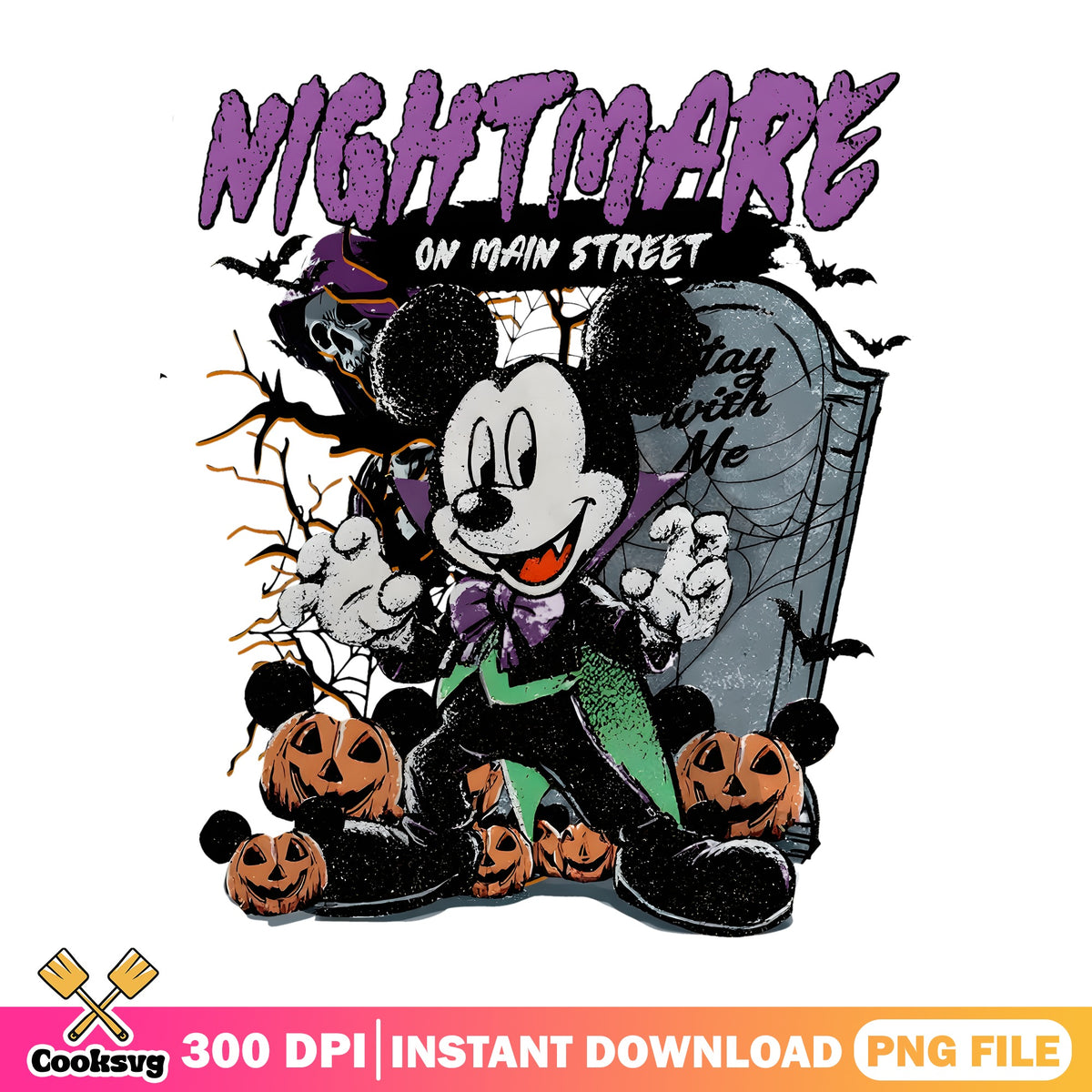 Mickey Vampire Tomb PNG, Nightmare Street PNG, Disney Halloween PNG