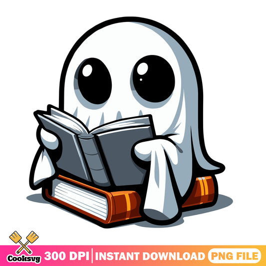 Cute Ghost Reading Book PNG, Halloween Ghost PNG, Spooky Season PNG