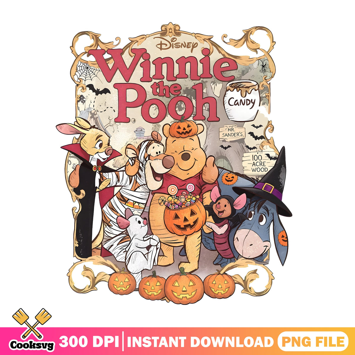 Pooh Halloween Candy PNG, Pooh Vampire PNG, Hundred Acre Wood PNG
