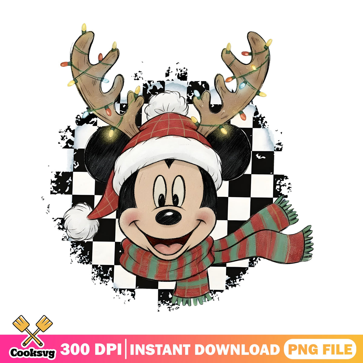 Mickey Reindeer PNG, Christmas Scarf PNG, Santa Hat Mickey PNG