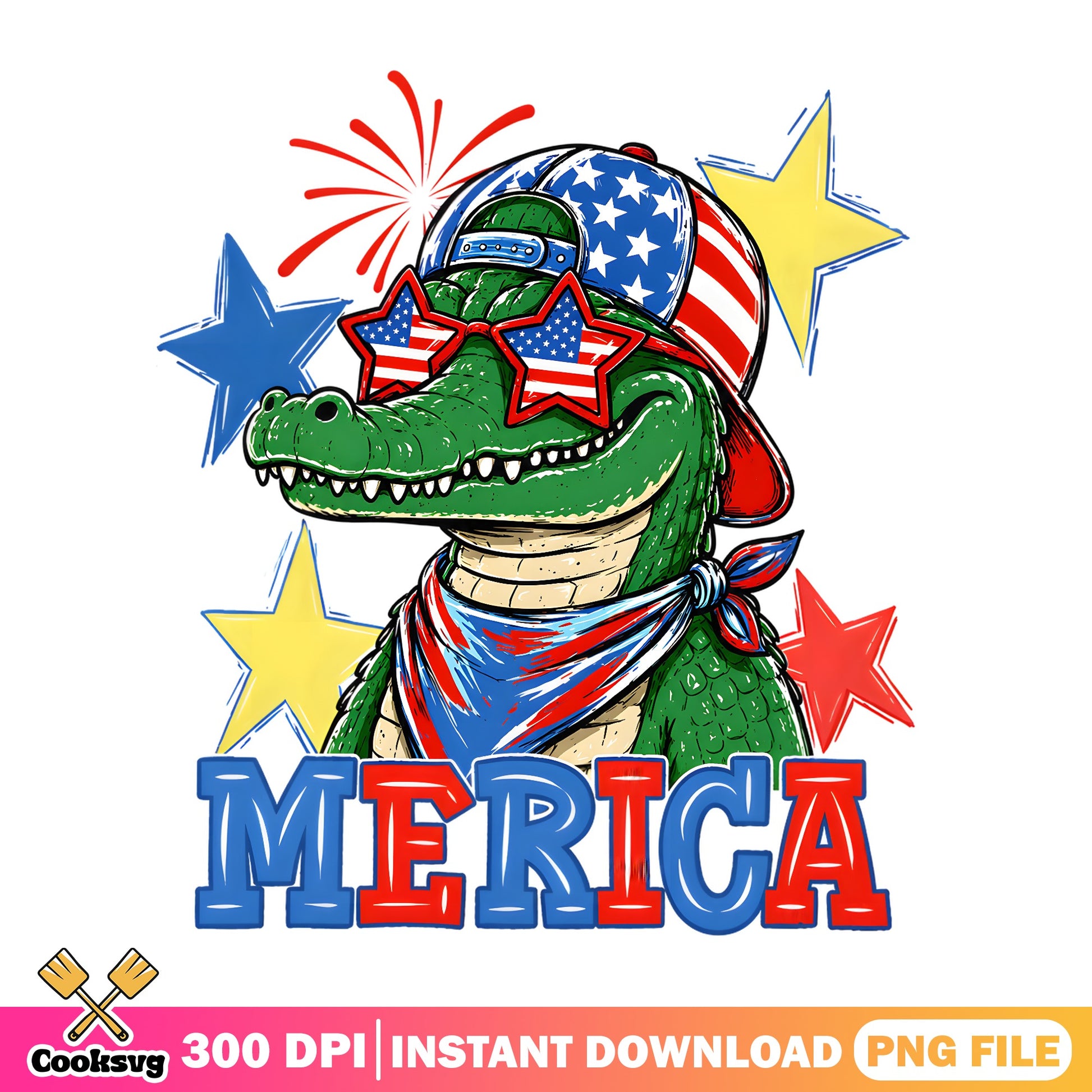 Merica Alligator 4th Of July PNG, Patriotic Crocodile PNG, American PNG