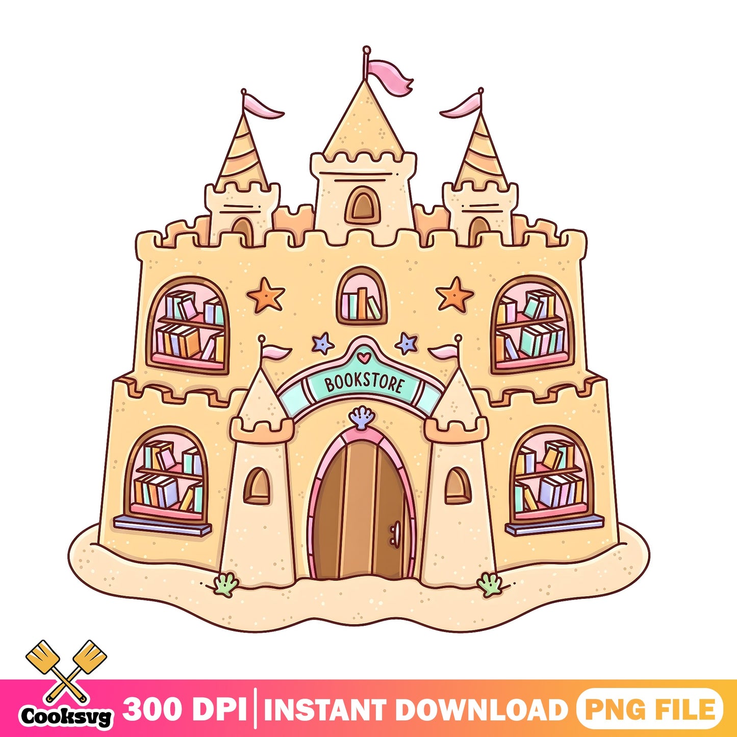 Sand Castle Bookstore PNG, Beach Book Lover PNG, Summer PNG