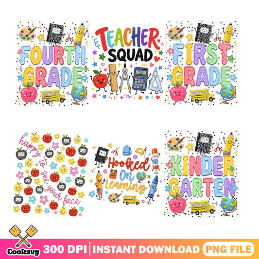 Back To School PNG Bundle, Teacher Squad PNG, Kindergarten PNG