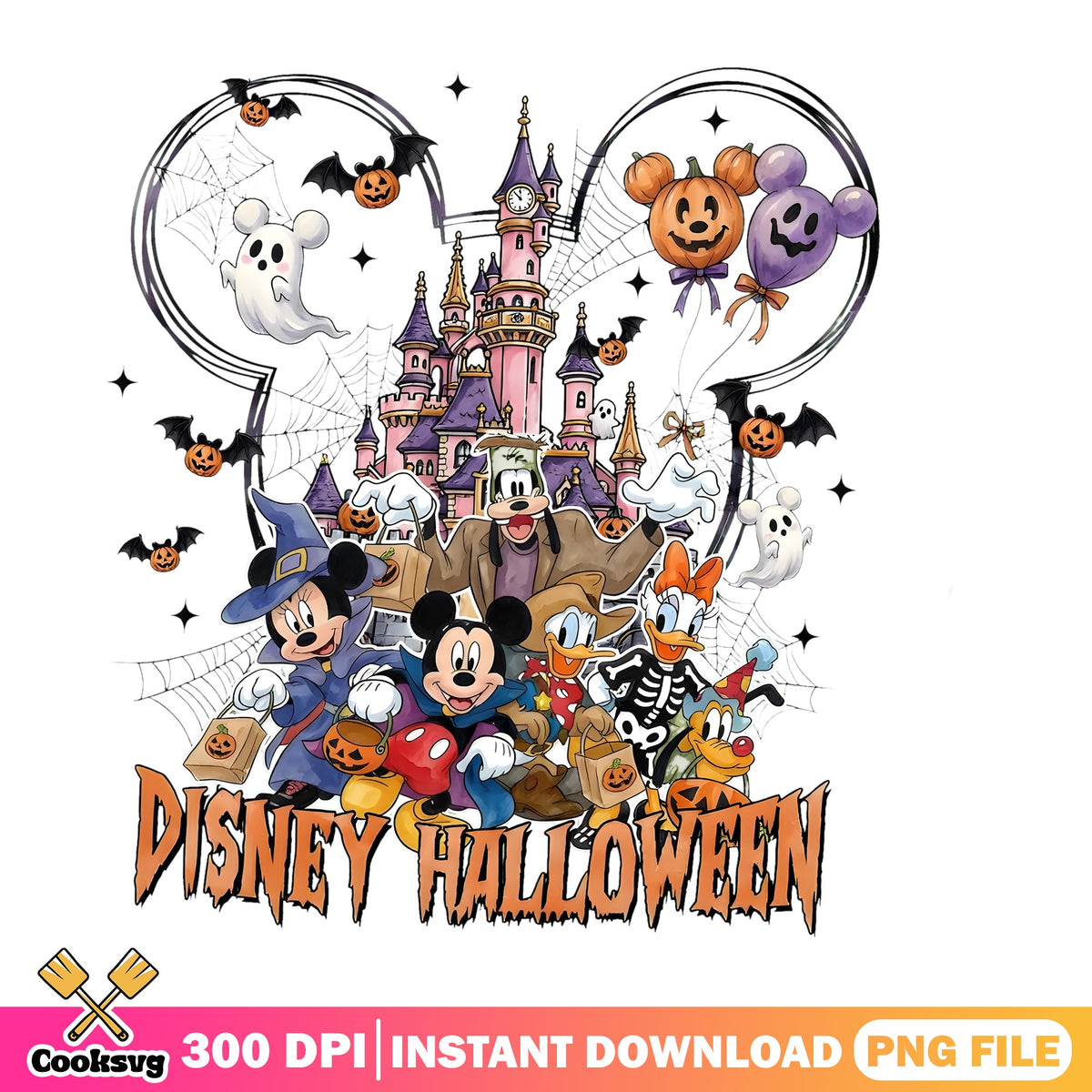 Disney Halloween PNG, Mickey Minnie Halloween PNG, Spooky Castle PNG