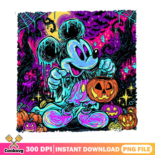 Neon Mickey Ghost Pumpkin PNG, Trippy Mickey PNG, Blacklight PNG