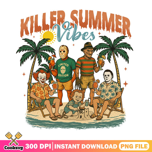 Killer Summer Vibes Horror Characters PNG, Halloween PNG, Horror Movie PNG
