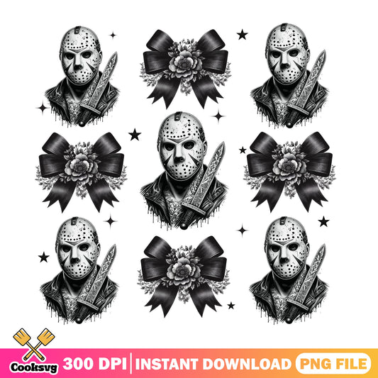 Jason Voorhees Coquette PNG Bundle, Horror Bow PNG, Halloween PNG