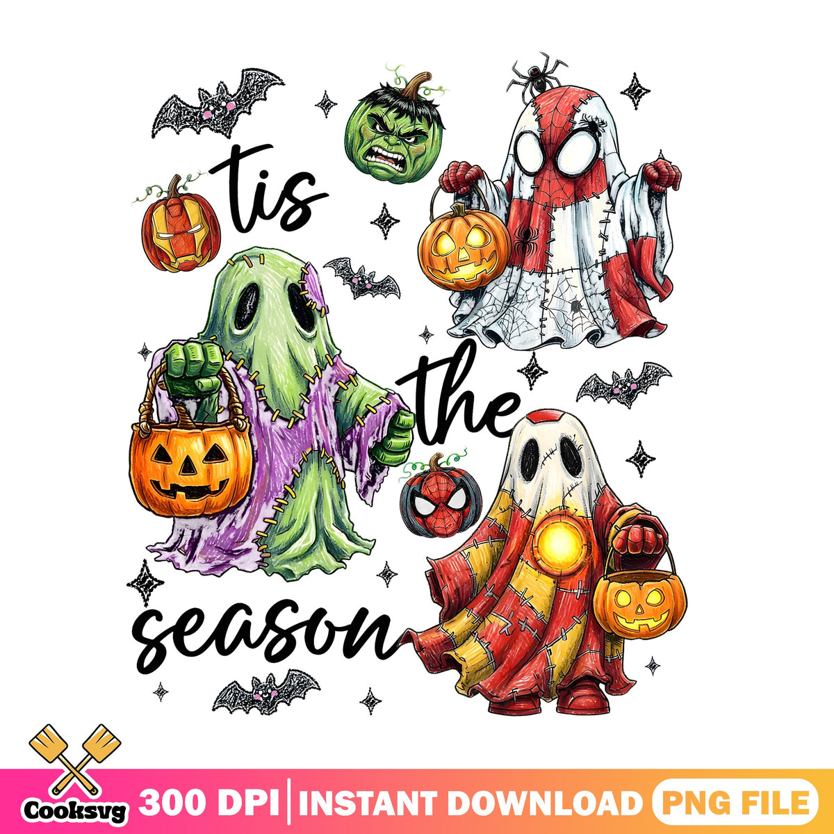 Marvel Ghost Halloween PNG, Tis The Season PNG, Hulk Spider Man PNG