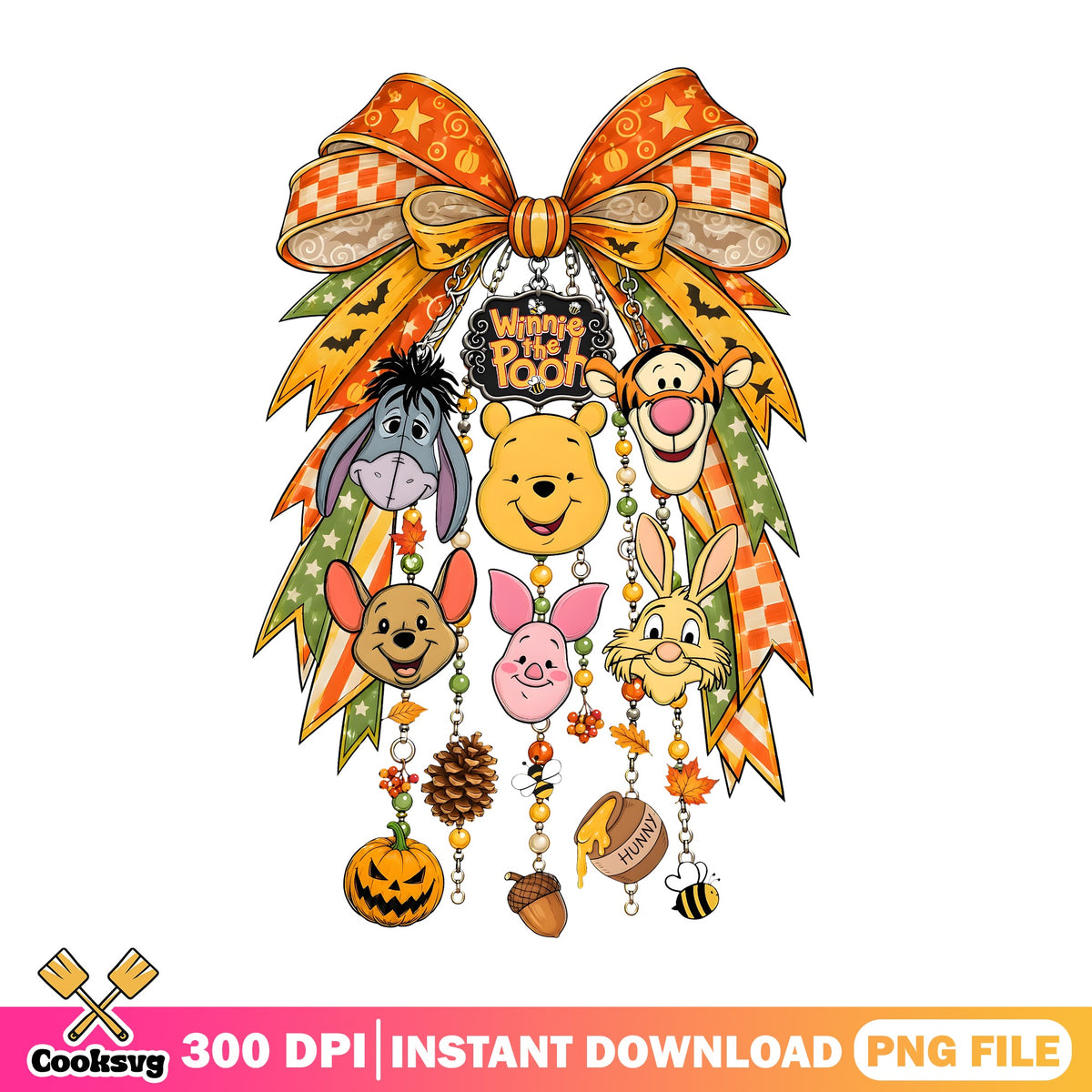 Pooh Fall Wreath Charm PNG, Piglet Tigger PNG, Disney Autumn PNG