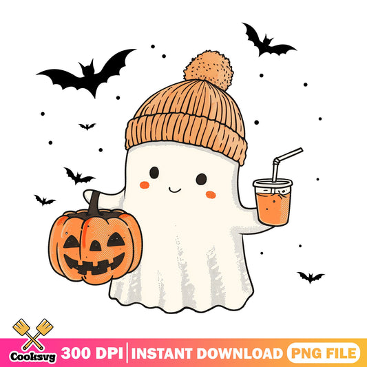 Cute Ghost Halloween PNG, Spooky Ghost Pumpkin PNG, Halloween PNG