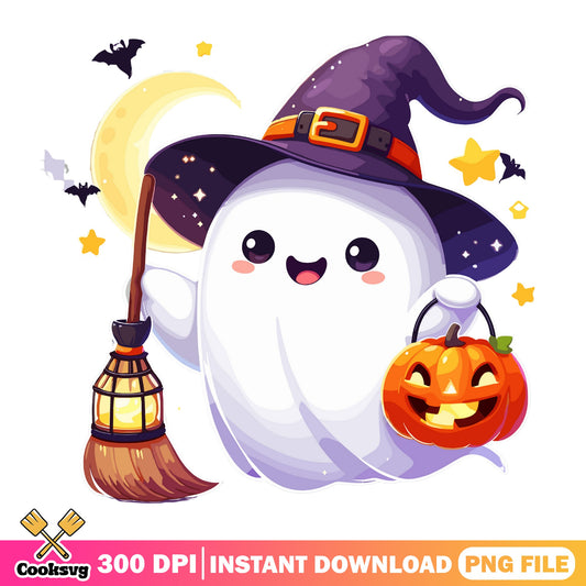 Cute Ghost Witch Halloween PNG, Spooky Ghost PNG, Halloween PNG
