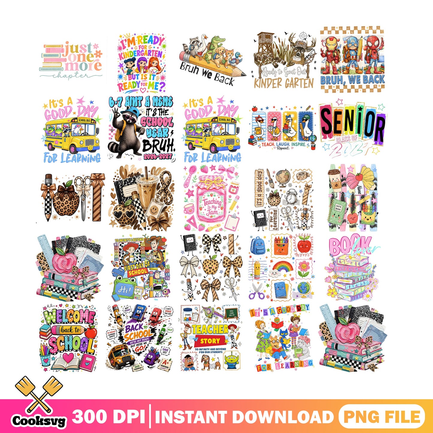 Back To School PNG Bundle, Teacher First Day Of School PNG, School PNG