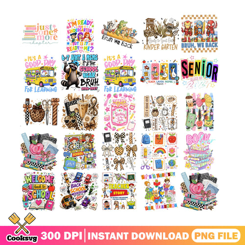 Back To School PNG Bundle, Teacher First Day Of School PNG, School PNG