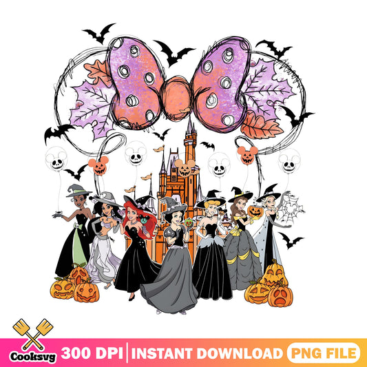Disney Princess Witches Halloween PNG, Mickey Castle PNG, Bats PNG