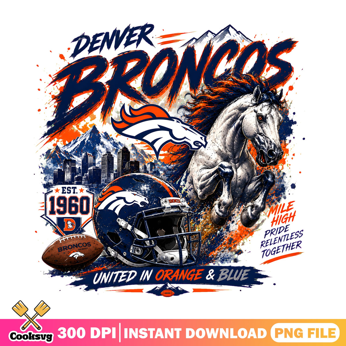 Denver Broncos Mile High PNG, NFL Horse PNG, Broncos Skyline PNG
