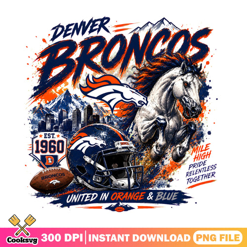 Denver Broncos Mile High PNG, NFL Horse PNG, Broncos Skyline PNG