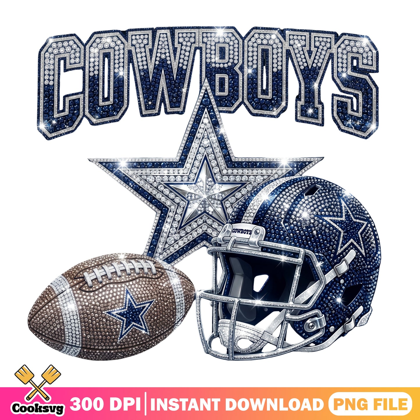 Dallas Cowboys Bling PNG, Football Helmet Rhinestone PNG, NFL PNG
