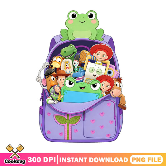 Toy Story Characters Backpack PNG, Disney Pixar PNG, Back To School PNG