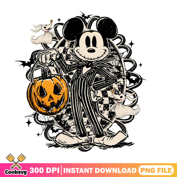 Skellington Mickey Halloween PNG, Jack Lantern PNG, Ghost Dog PNG