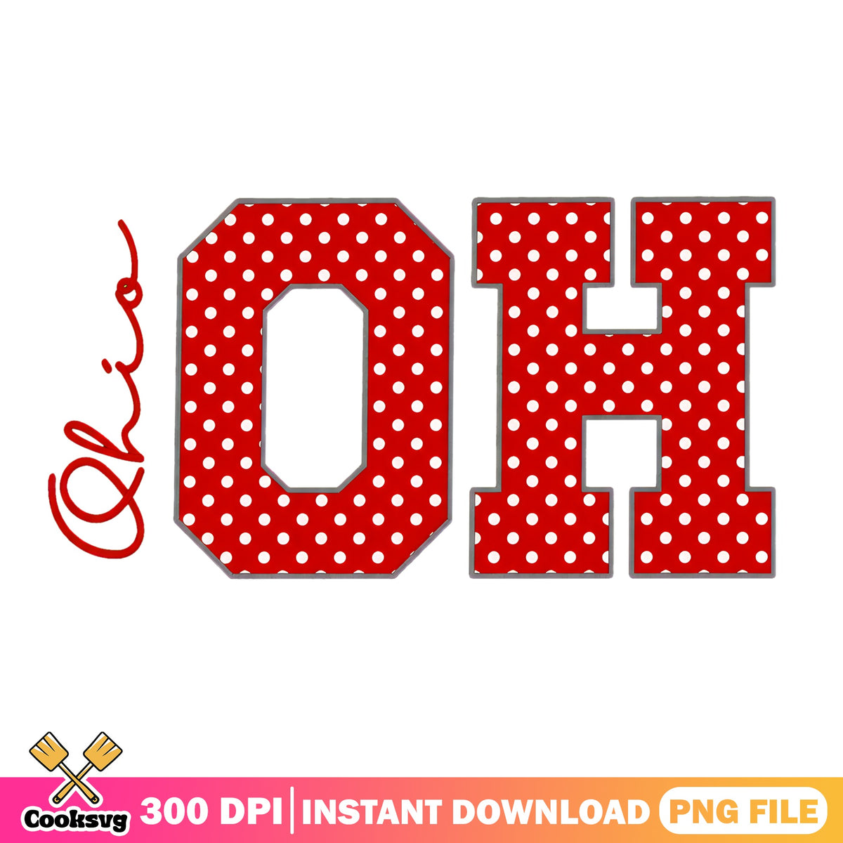 Ohio Polka Dot Letters PNG, Buckeyes State Pride PNG, NCAA Spirit PNG