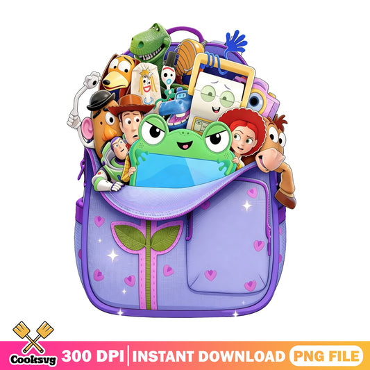 Toy Story Characters Backpack PNG, Disney Pixar PNG, Back To School PNG