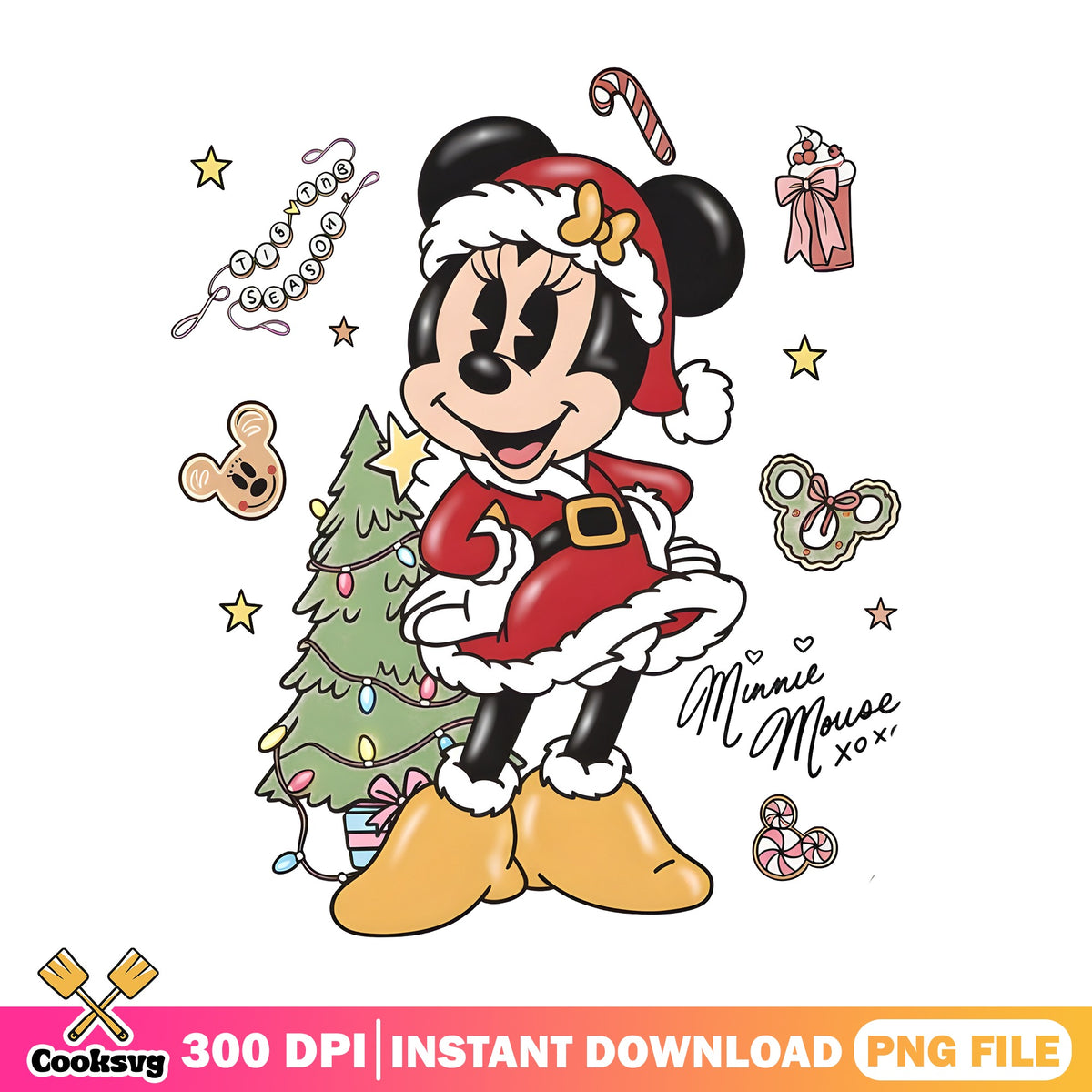 Santa Minnie Mouse PNG, Tis The Season Minnie PNG, Retro Minnie PNG