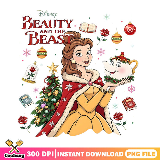 Beauty And The Beast Belle Christmas PNG, Mrs Potts PNG, Disney PNG