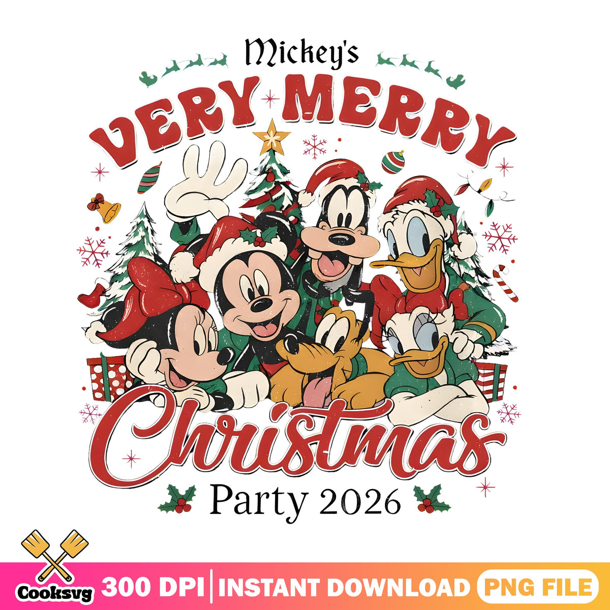 Very Merry Christmas Party 2026 PNG, Santa Mickey PNG, Donald PNG