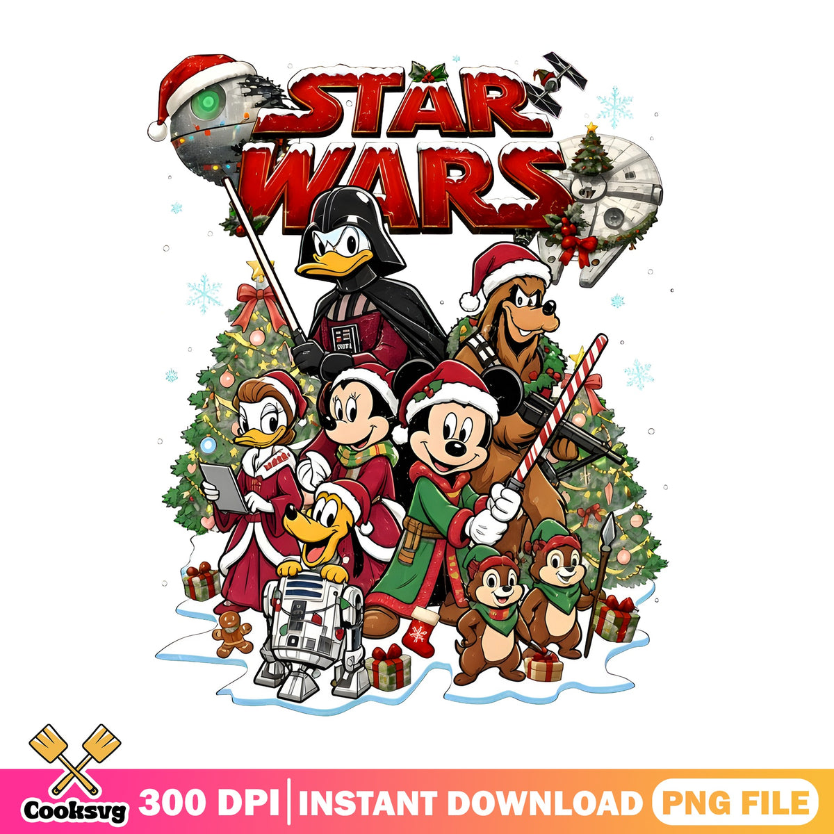 Disney Star Wars Christmas PNG, Donald Darth Vader PNG, Chewie PNG