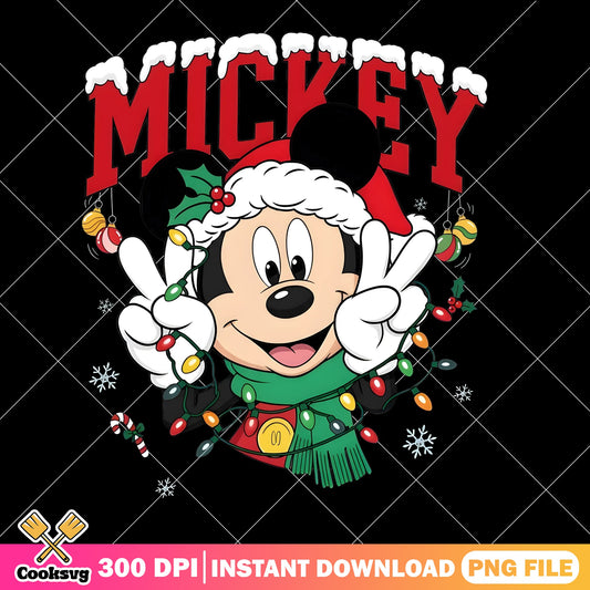 Mickey Peace Sign Christmas PNG, Santa Hat PNG, Snowy Letters PNG
