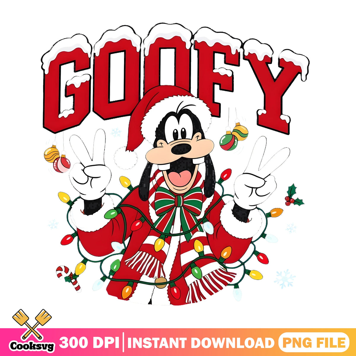 Goofy Varsity Peace Sign Christmas PNG, Disney Goofy PNG, Lights PNG