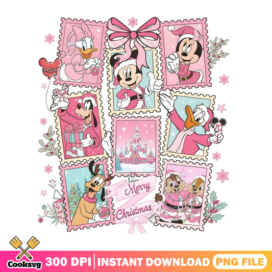 Pink Disney Christmas Stamp PNG, Coquette Bow PNG, Minnie Daisy PNG