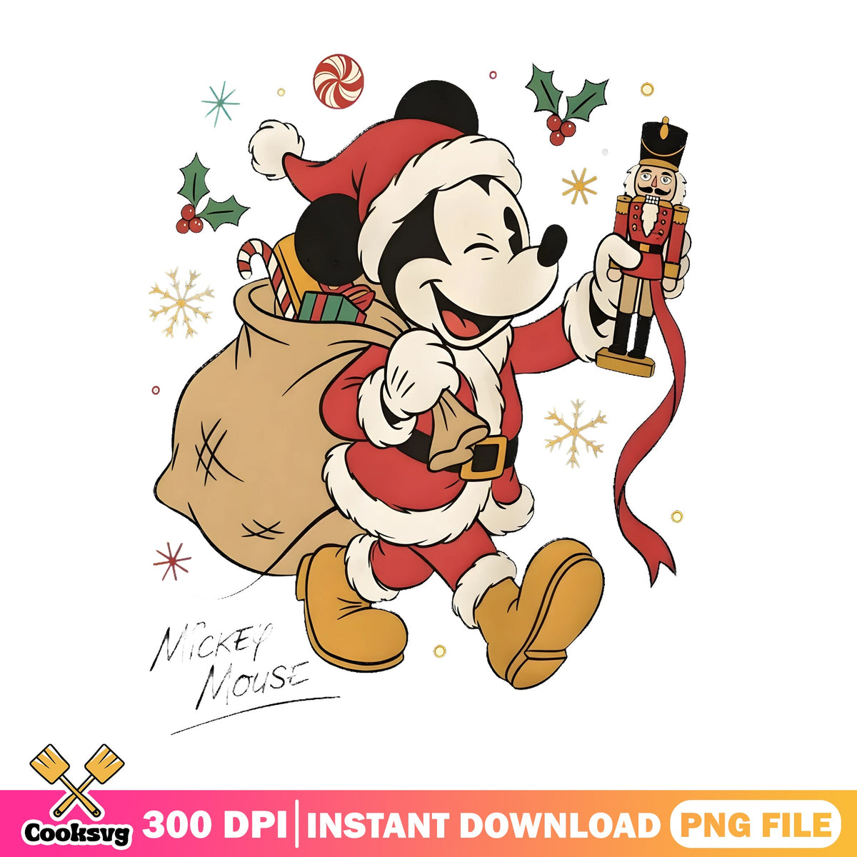 Santa Mickey Nutcracker Gift Sack PNG, Disney Santa PNG, Christmas PNG