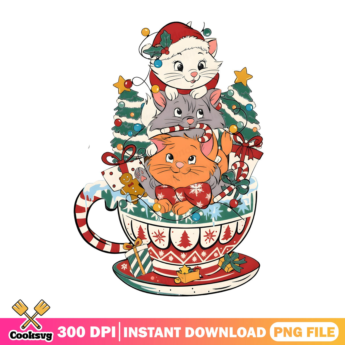 Aristocats Christmas Teacup PNG, Marie Berlioz Cup PNG, Candy Cup PNG