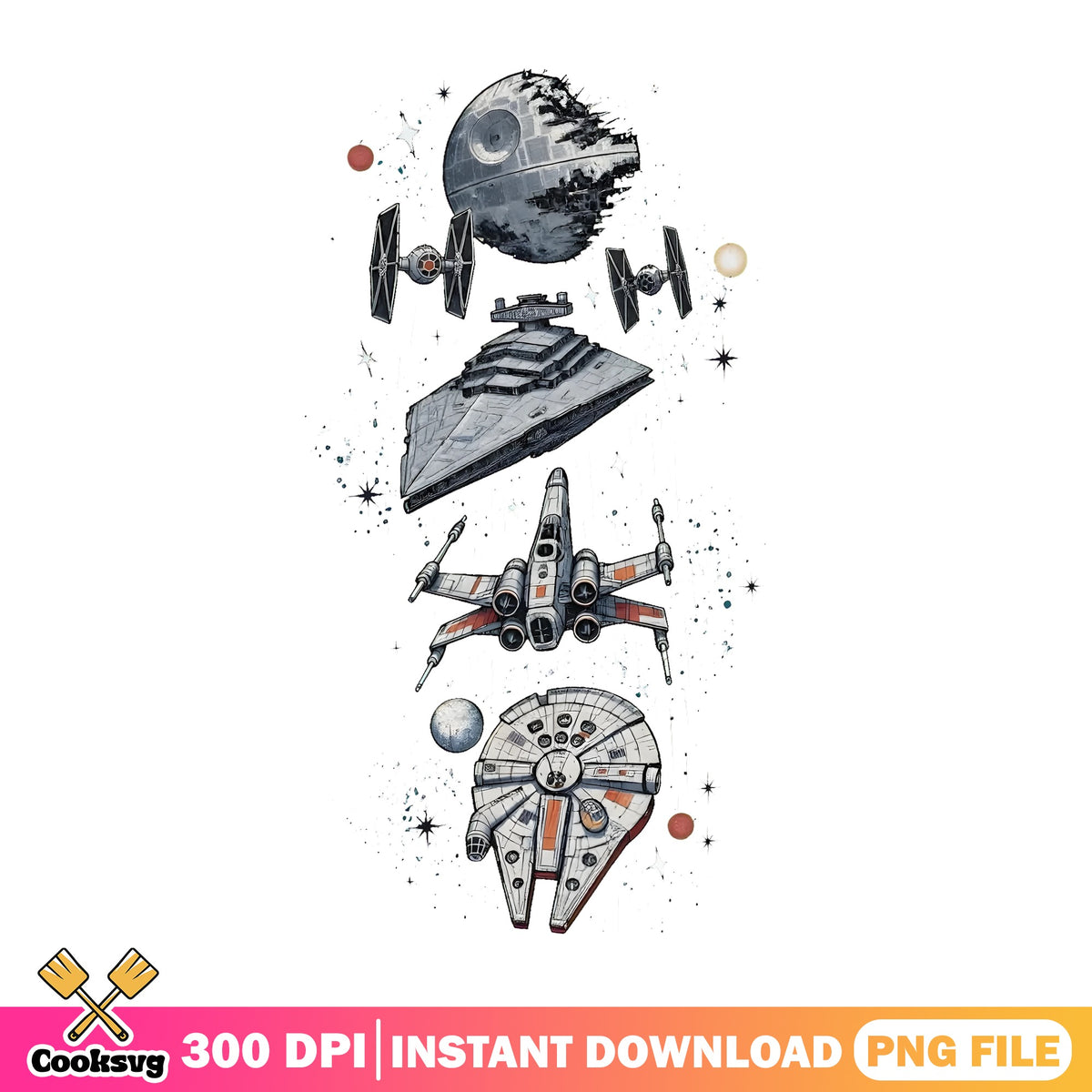 Star Wars Starships Sketch PNG, Millennium Falcon PNG, X-Wing PNG