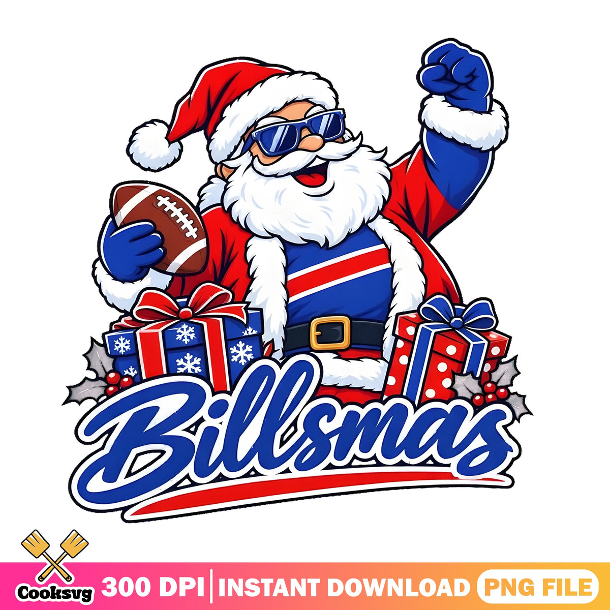 Billsmas Santa Football PNG, Buffalo Bills PNG, Christmas Gifts PNG