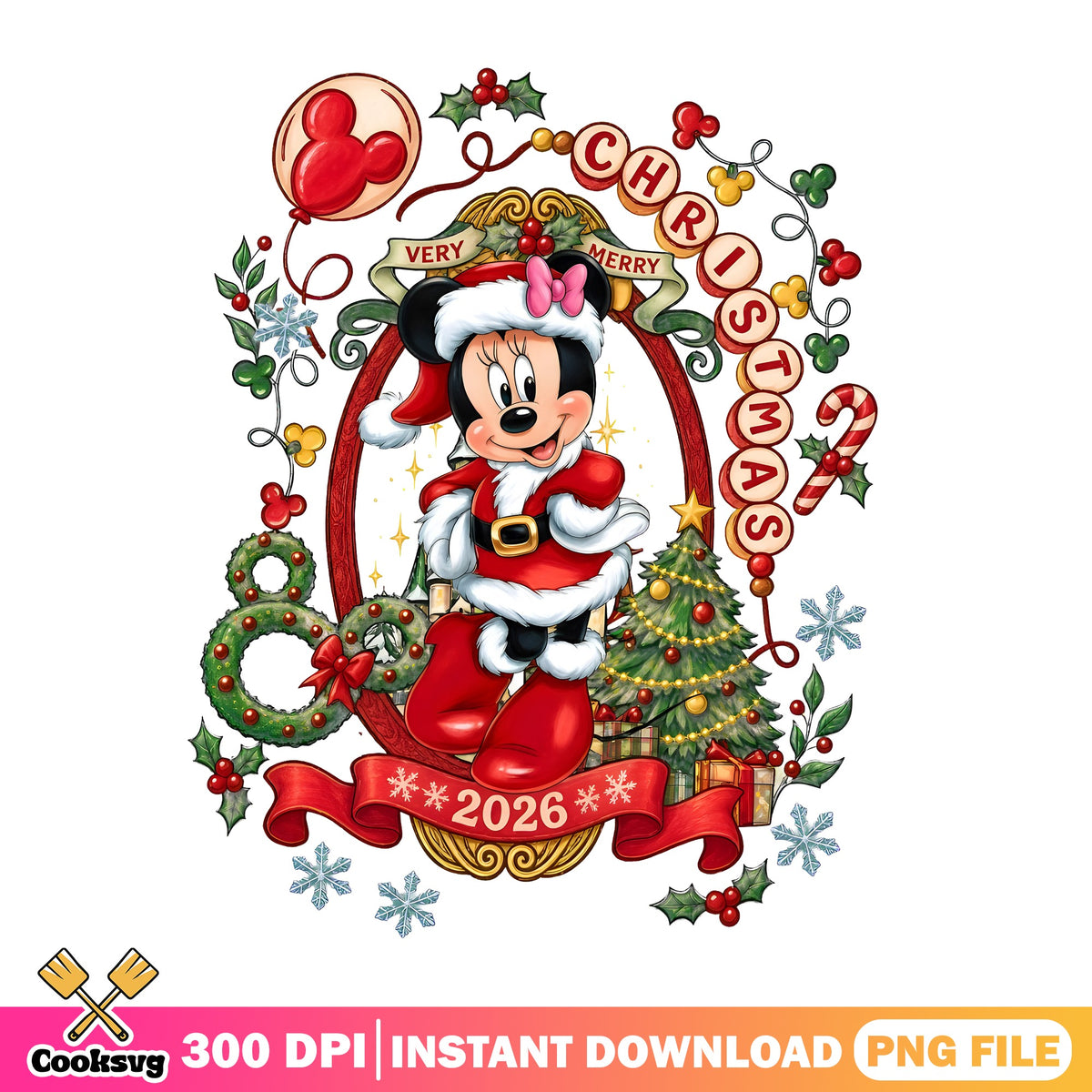 Minnie Merry Christmas 2026 PNG, Santa Minnie PNG, Disney Holiday PNG