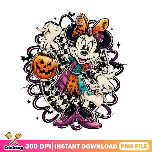 Minnie Sally Halloween PNG, Nightmare Minnie PNG, Zero Patchwork PNG