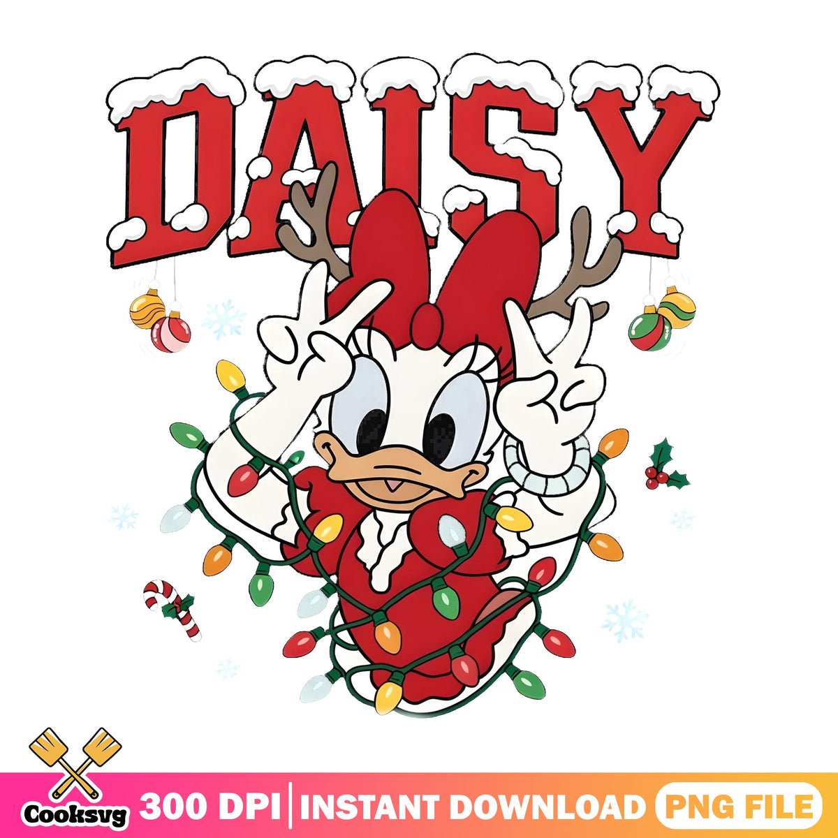 Daisy Varsity Reindeer Lights PNG, Disney Daisy PNG, Christmas PNG