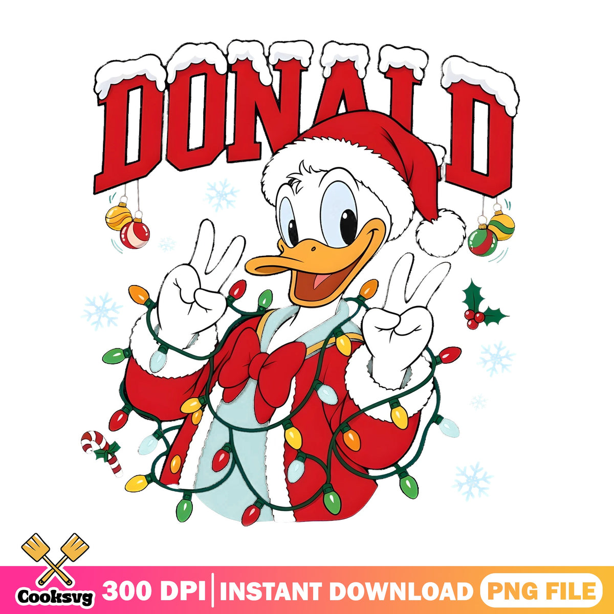 Donald Varsity Peace Sign Christmas PNG, Disney Donald PNG, Lights PNG