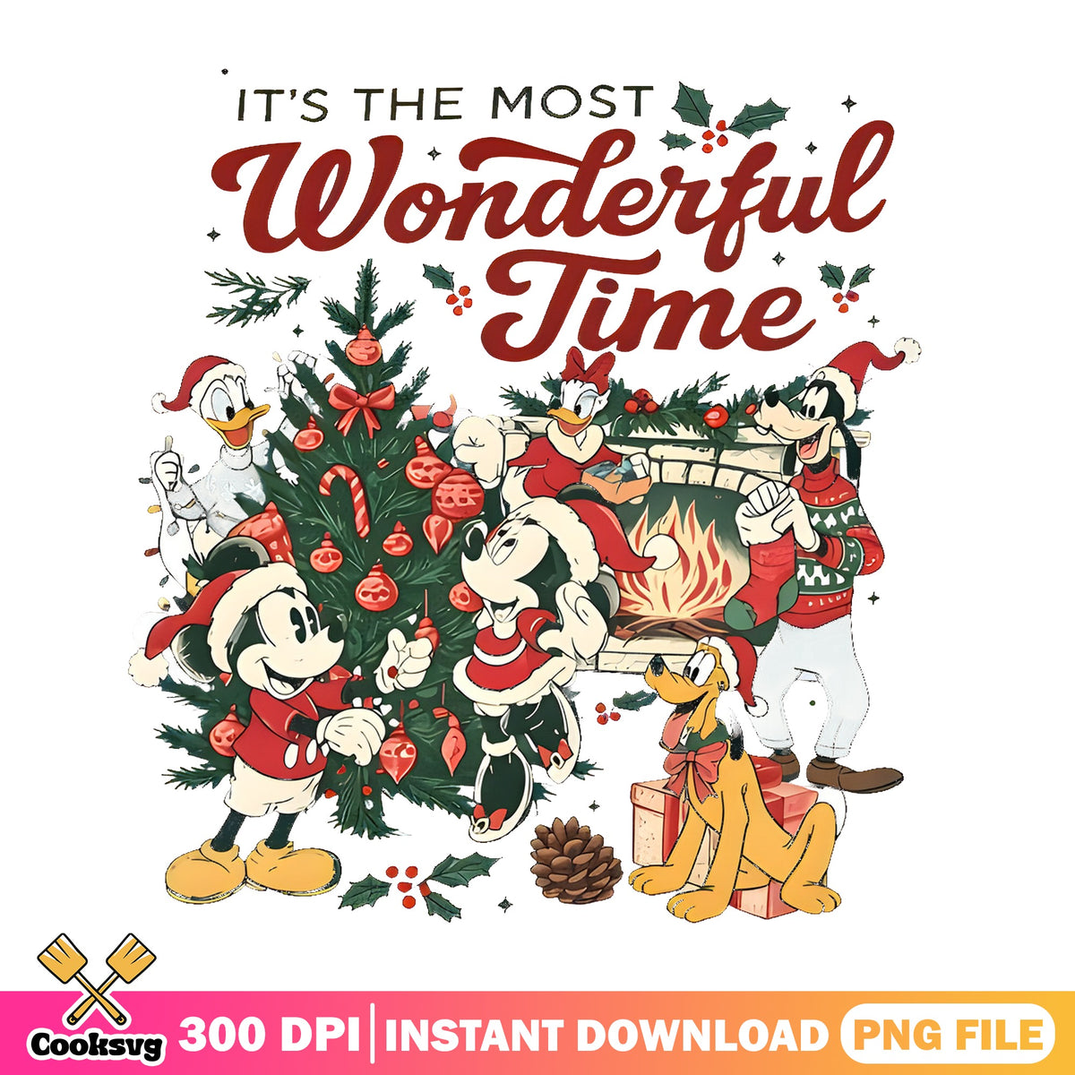 Most Wonderful Time Disney PNG, Mickey Minnie Tree PNG, Vintage PNG