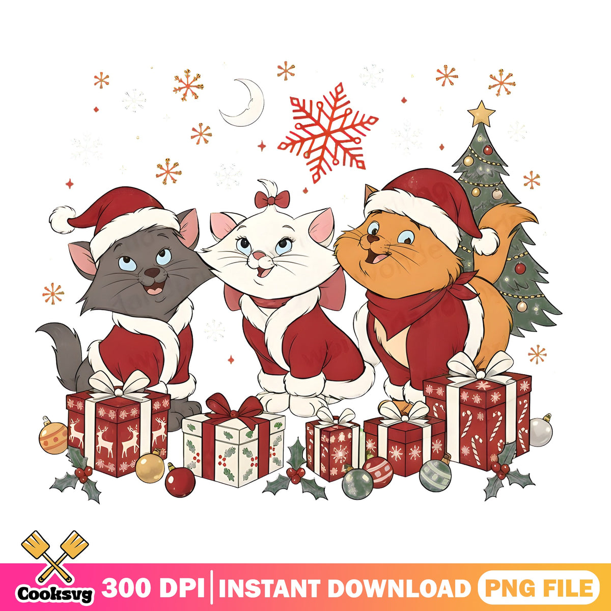 Aristocats Christmas Kittens PNG, Marie Berlioz PNG, Santa Cats PNG