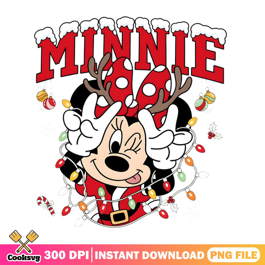 Minnie Varsity Reindeer Lights PNG, Disney Minnie PNG, Christmas PNG