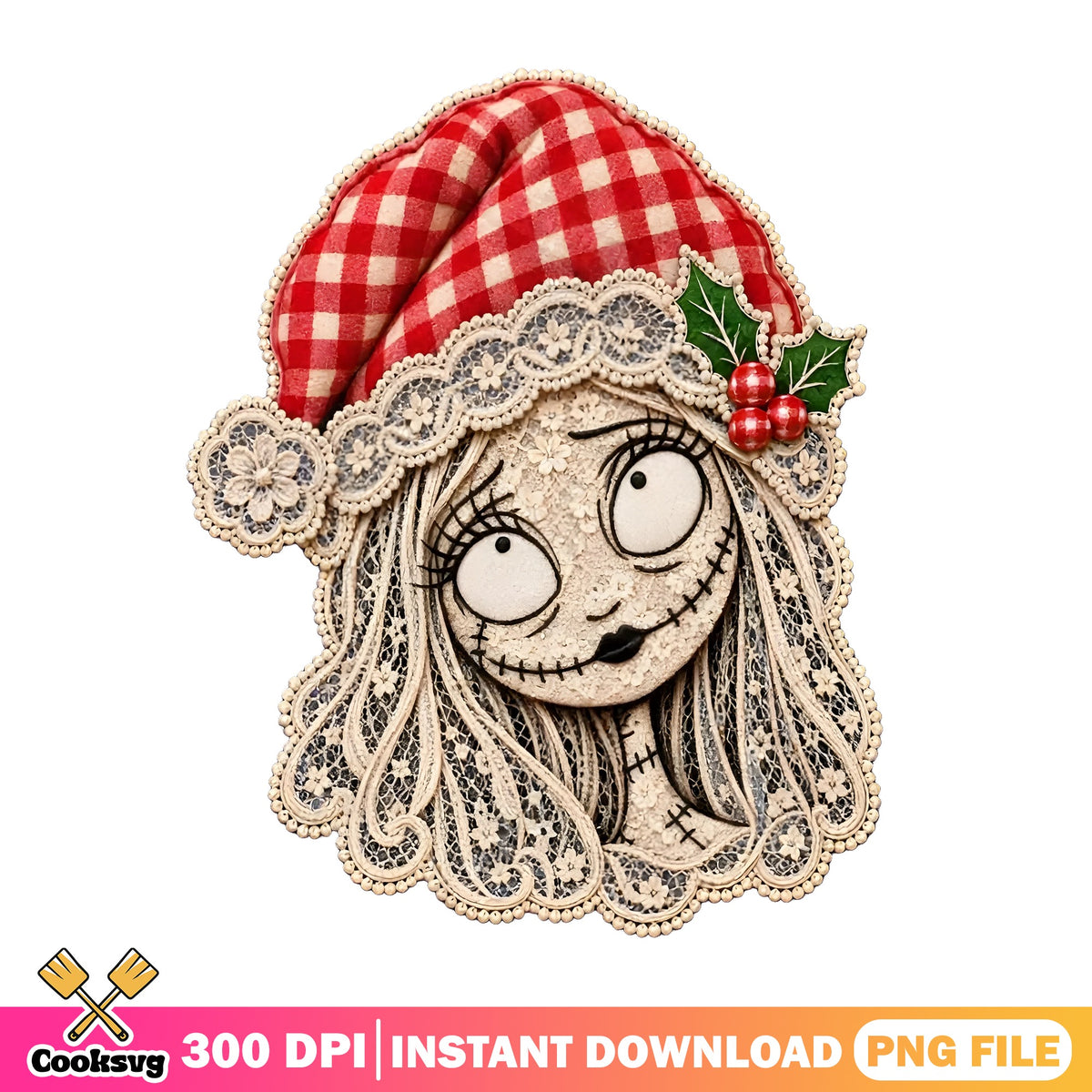 Sally Lace Santa Hat PNG, Holly Berries PNG, Nightmare Christmas PNG